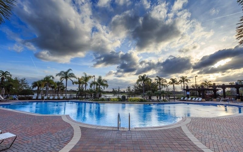 Vista Cay Resort pool at dusk